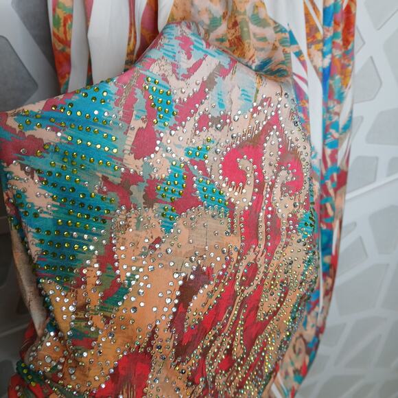 Rouge Y2K Multi Color Rhinestone Strapless Mini Dress Womens LG McBling Abstract - Picture 3 of 9